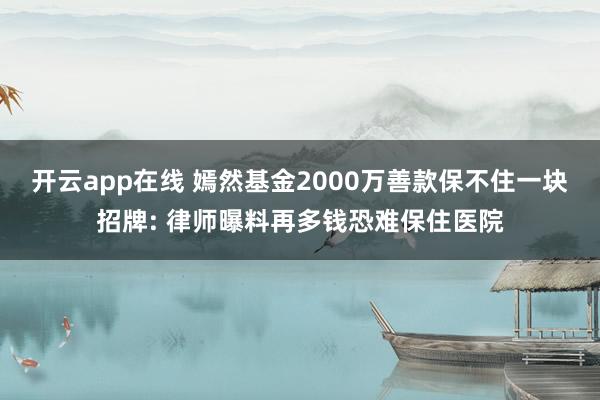 开云app在线 嫣然基金2000万善款保不住一块招牌: 律师曝料再多钱恐难保住医院