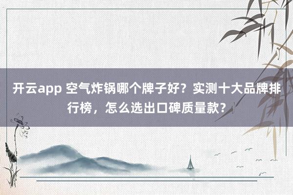 开云app 空气炸锅哪个牌子好？实测十大品牌排行榜，怎么选出口碑质量款？