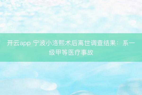开云app 宁波小洛熙术后离世调查结果：系一级甲等医疗事故