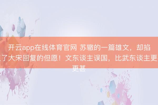 开云app在线体育官网 苏辙的一篇雄文，却掐灭了大宋回复的但愿！文东谈主误国，比武东谈主更甚