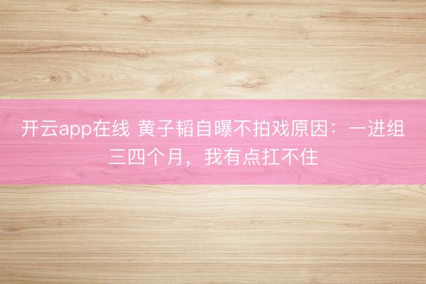 开云app在线 黄子韬自曝不拍戏原因:一进组三四个月,我有点扛不住