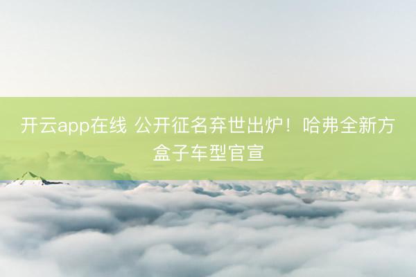 开云app在线 公开征名弃世出炉!哈弗全新方盒子车型官宣